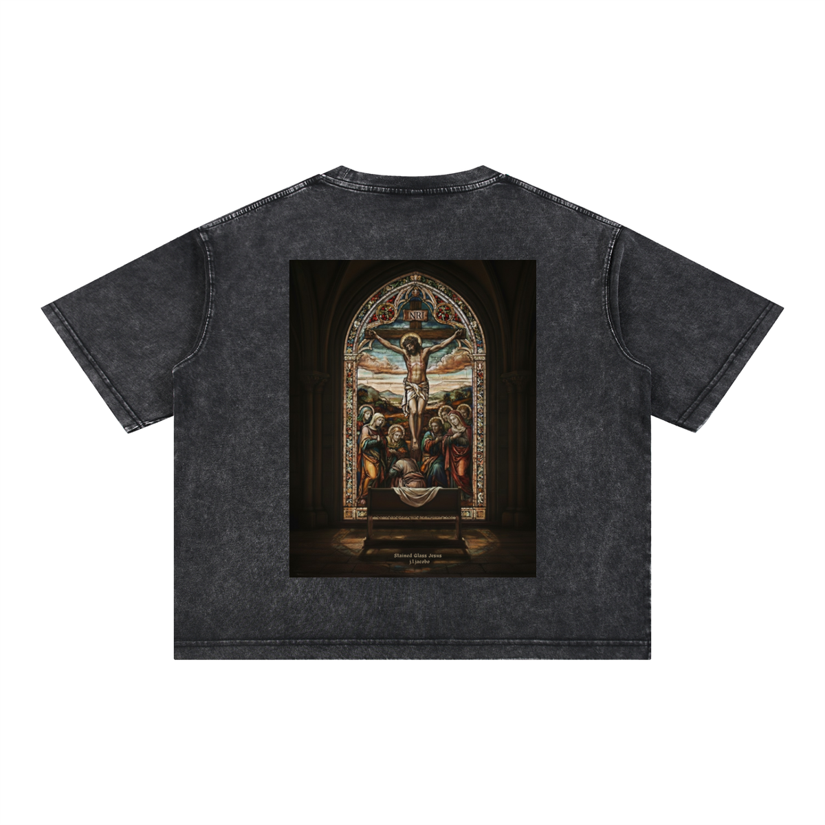 Mineral Wash Boxy Cotton T-Shirt - Stained Glass Jesus