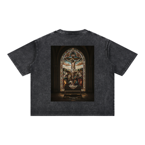 Mineral Wash Boxy Cotton T-Shirt - Stained Glass Jesus