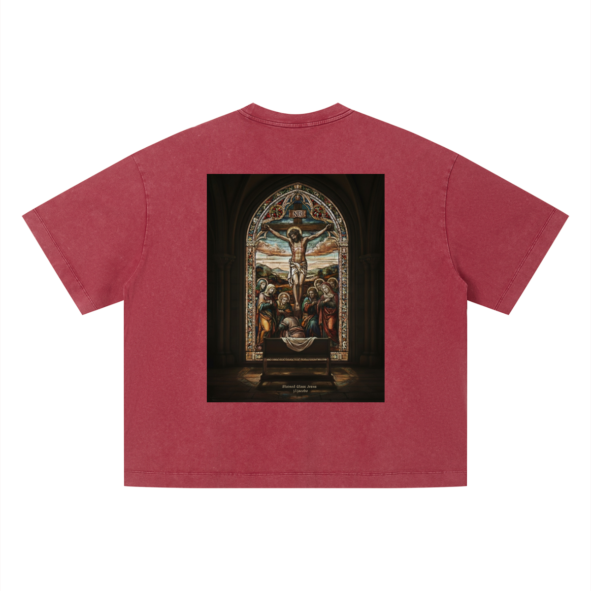 Unisex Vintage Wash Boxy T-Shirt - Stained Glass Jesus