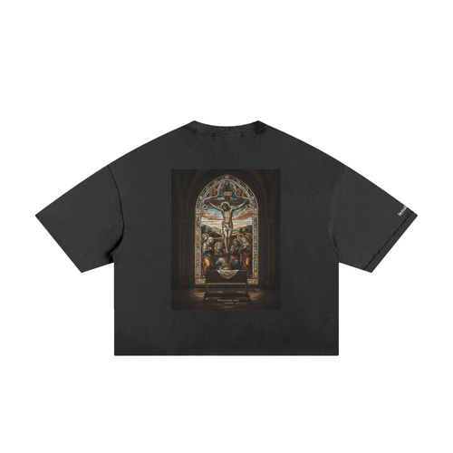 Classic Frayed Boxy Tee - Stained Glass Jesus